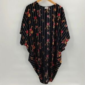 Texas True Threads open cardigan round bottom size large black w floral print